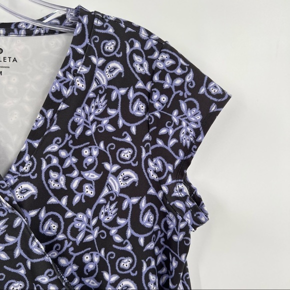 Athleta nectar faux wrap swim paisley black blue  short sleeve dress size M - Picture 4 of 10